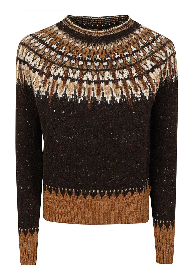 Ermanno Scervino Long-Sleeved Knit Sweater With Crystal Embellishments