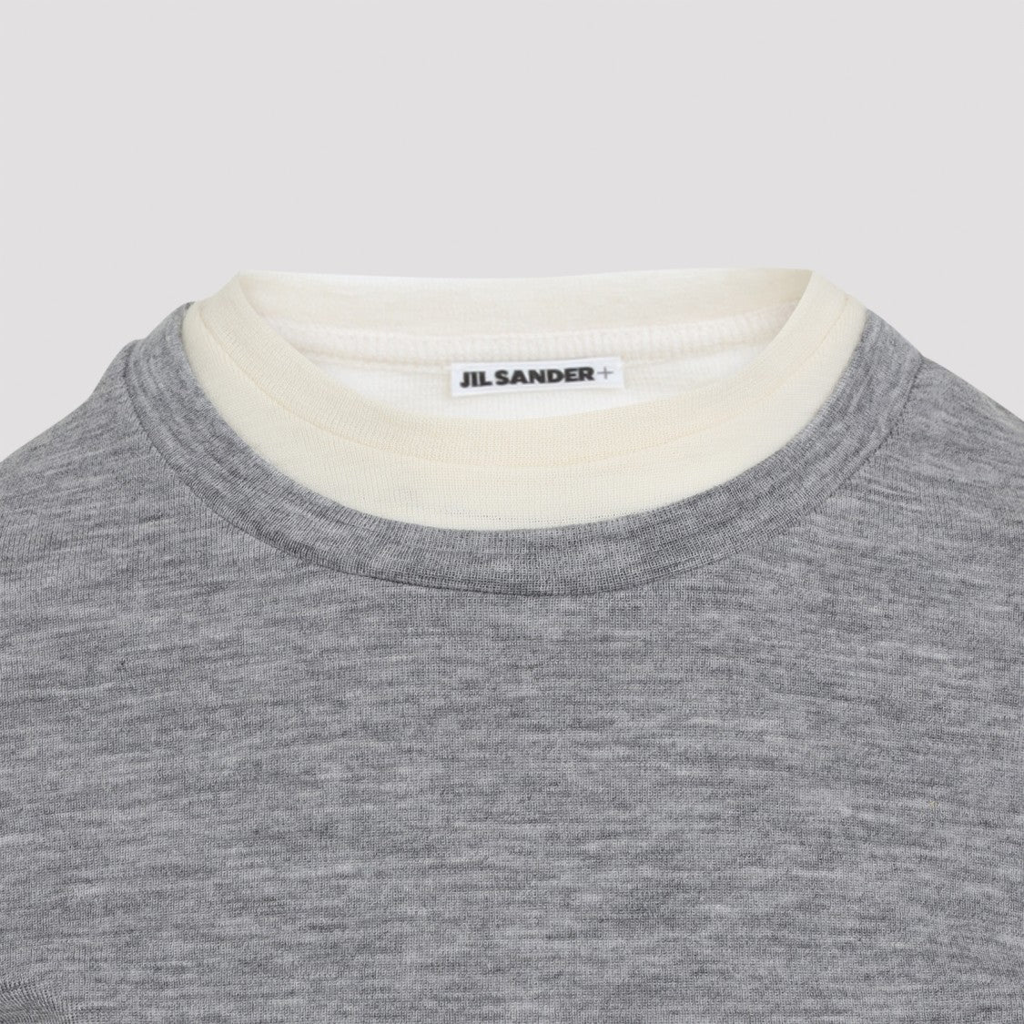 Jil Sander Heather Grey Knit Top With Off-White Accents