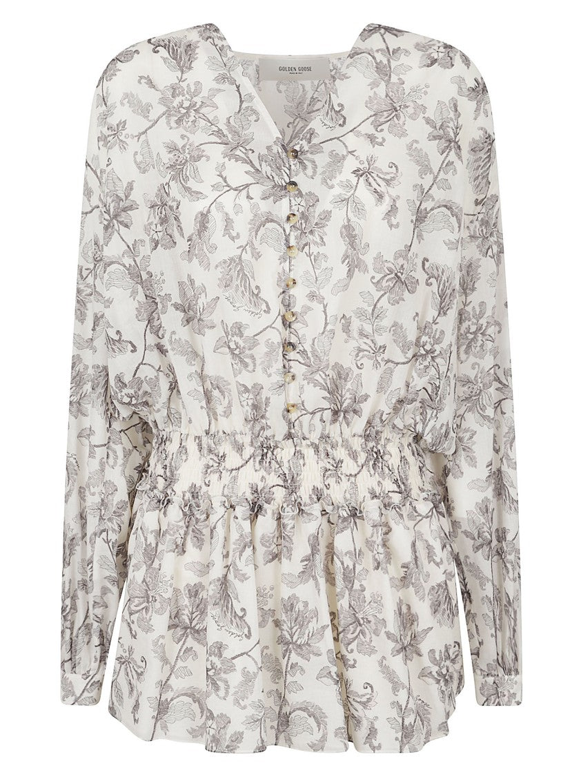 Golden Goose Floral Print Cotton Dress With V-Neckline