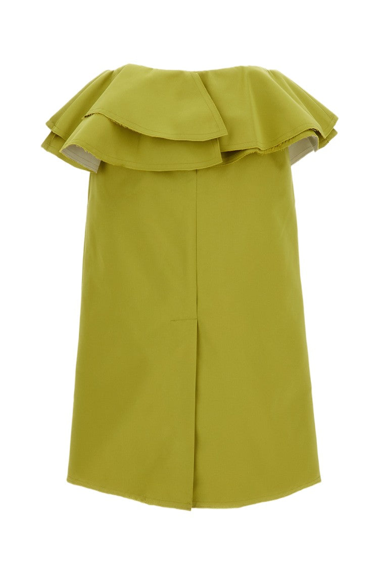 Plan C Midi Duchesse Skirt With Ruffled Waist And Back Slit