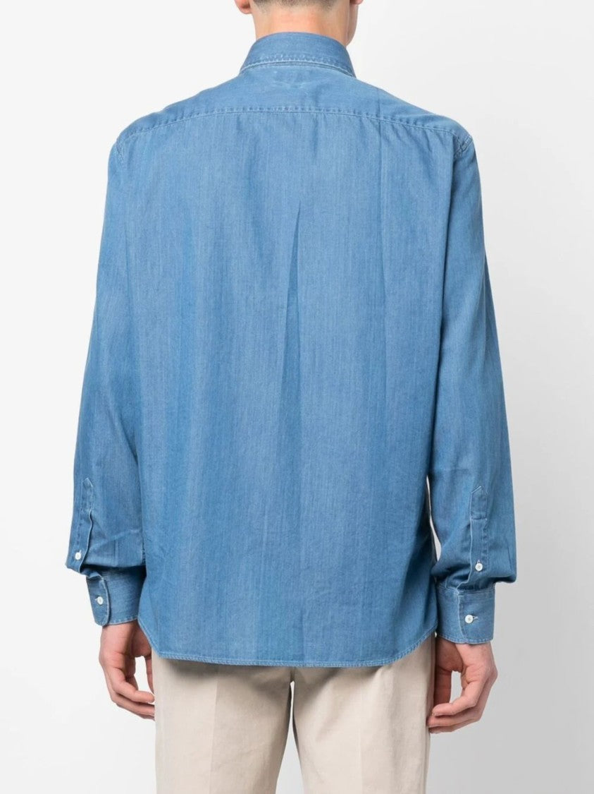 Brunello Cucinelli Blue Classic Collar Denim Shirt