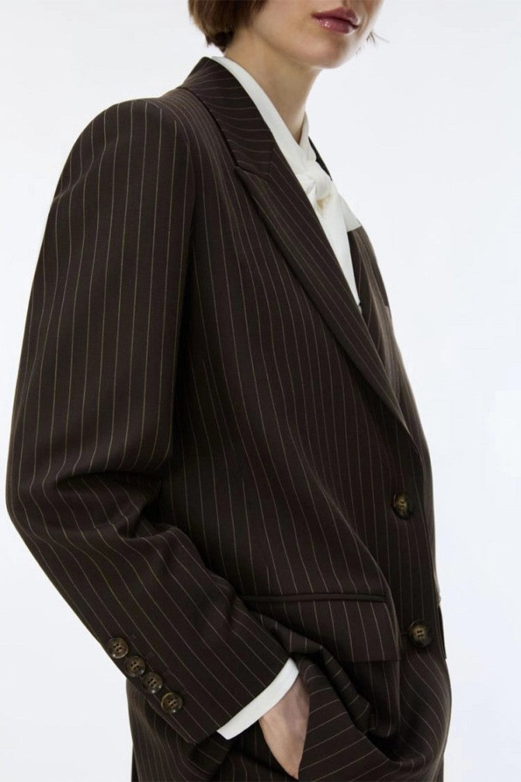 I Blues Dark Brown Pinstripe Two-Button Blazer