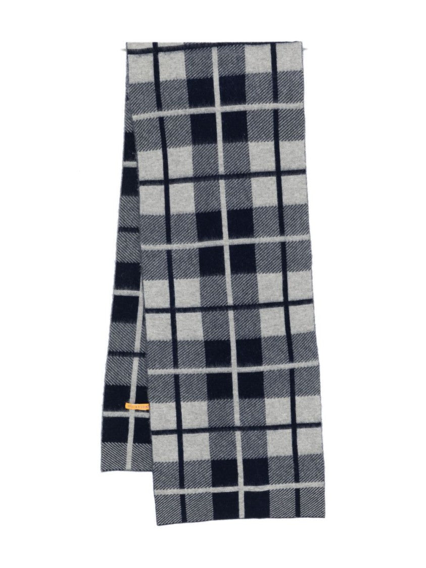Guest In Residence Checkered Blue And Gray Wool-Cashmere Scarf