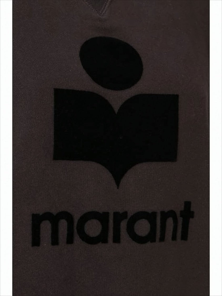 Isabel Marant Cropped Grey Long-Sleeved Sweatshirt With Textured Logo