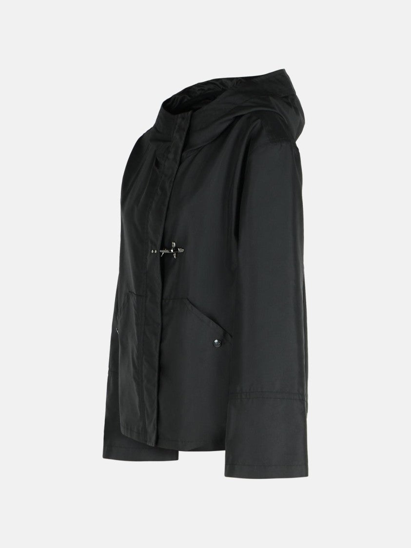 Fay Flared Black Parka With Enveloping Hood