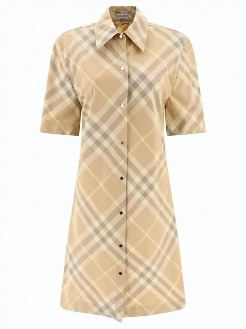 Burberry Classic Check Midi Dress With Structured Collar