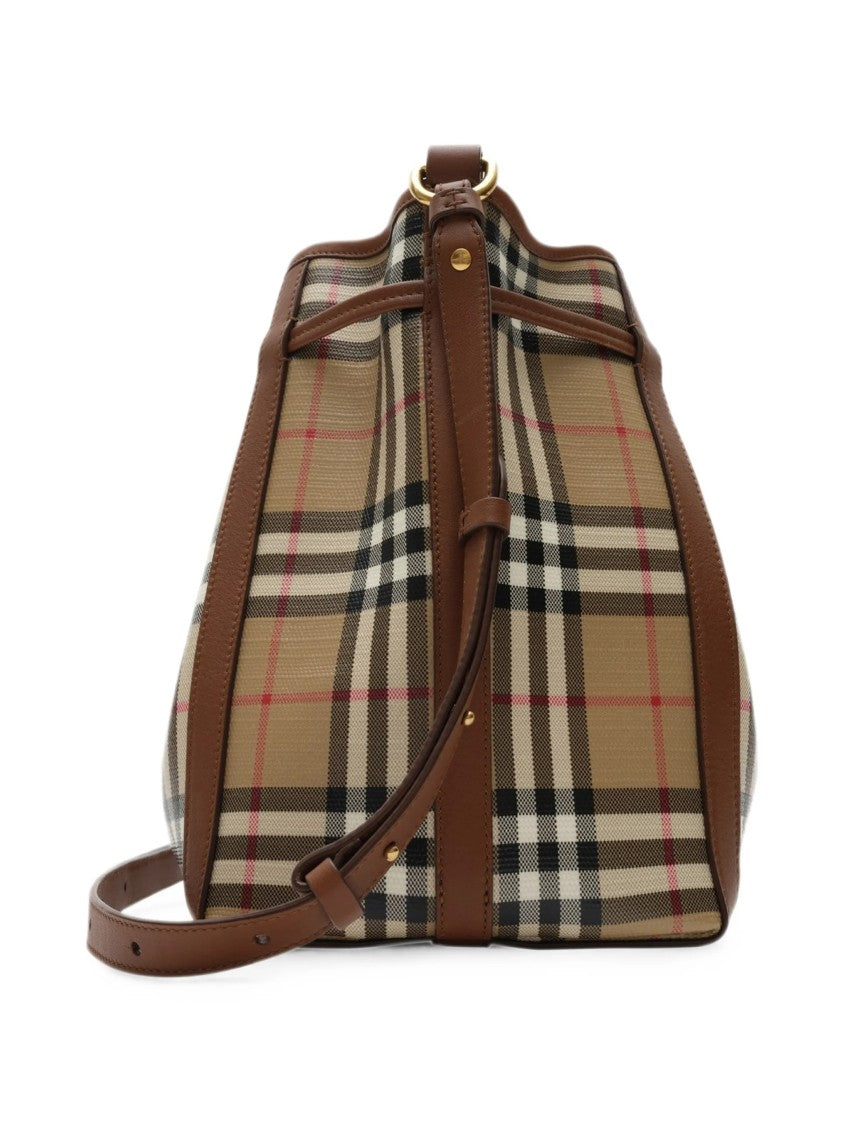 Burberry Mini Bucket Bag With Classic Check Pattern And Gold Emblem