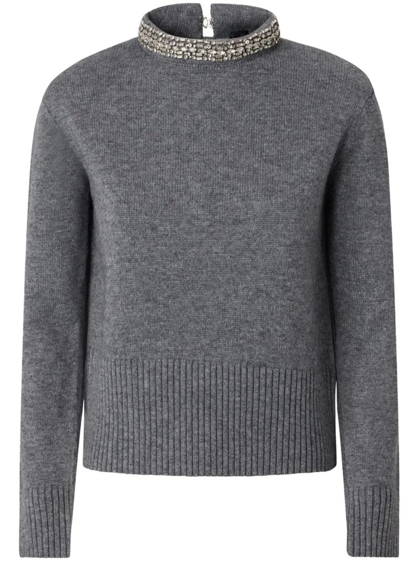 Pinko Knitted Grey Pullover Sweater With Bead Embellishments