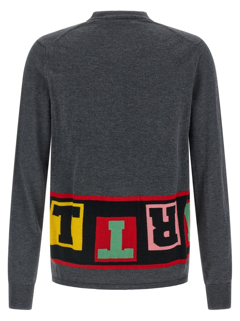 Comme Des Garçons Bold Intarsia Knit Sweater With Cuffed Sleeves