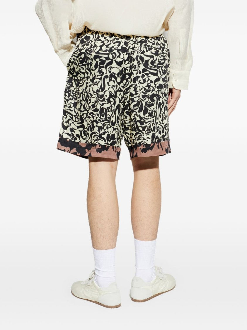 Dries Van Noten Abstract Print Black Shorts With Relaxed Fit