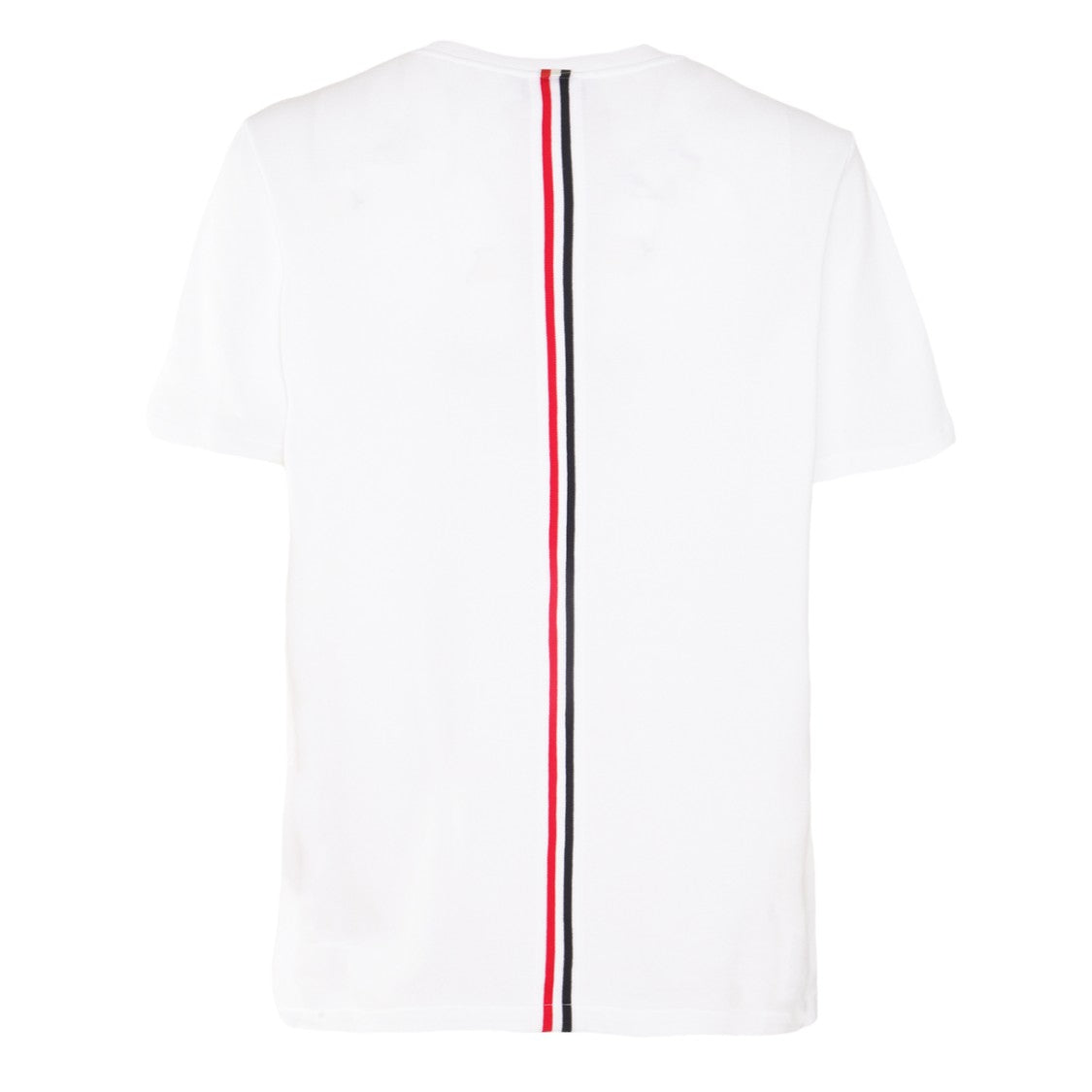 Thom Browne Plain White T-Shirt With Tricolor Stripe Detail