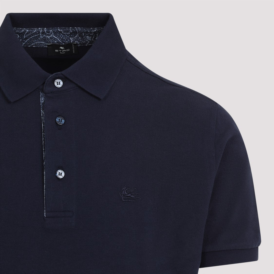 Etro Dark Blue Cotton Roma Printed Details Polo