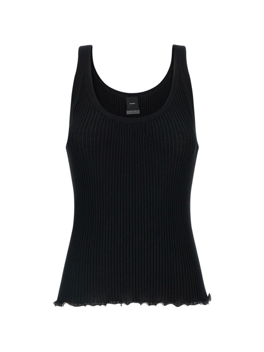 Pinko Black Ribbed Beaded Tank Top