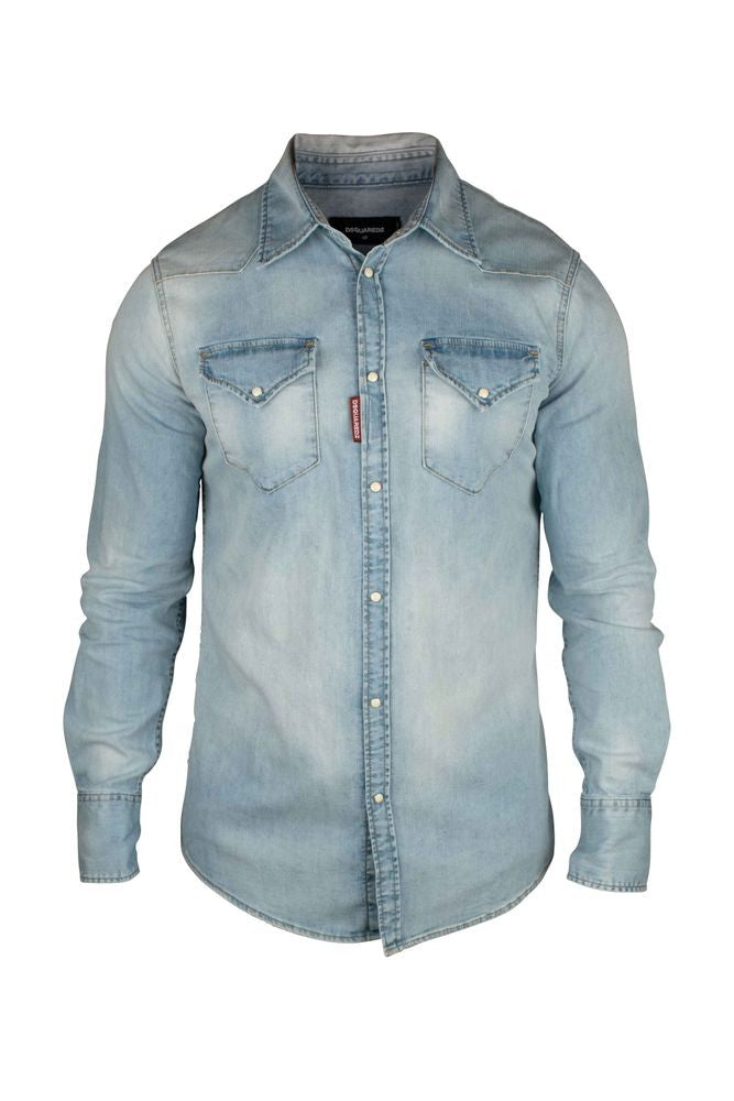 Dsquared2 Light Blue Cotton Denim Western Shirt