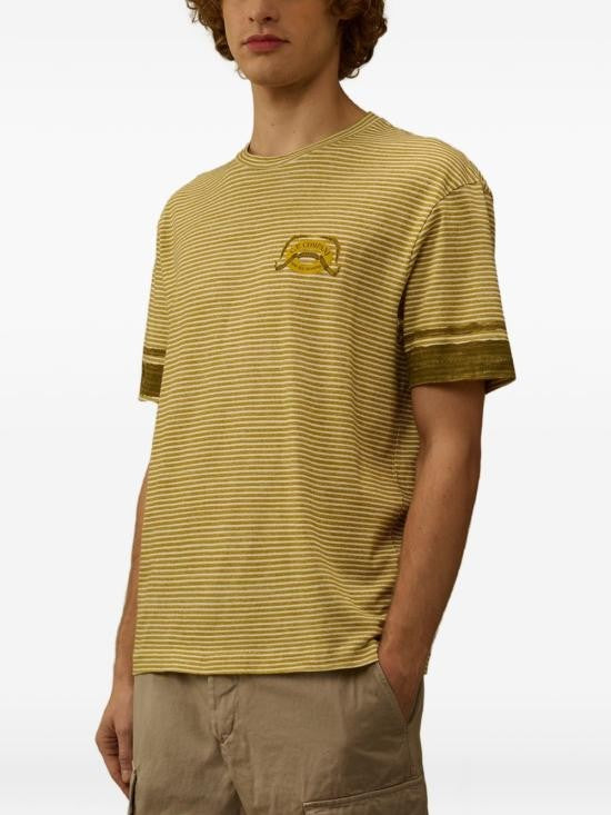 C.P. Company Horizontal Stripe Brown T-Shirt With Emblem Detail
