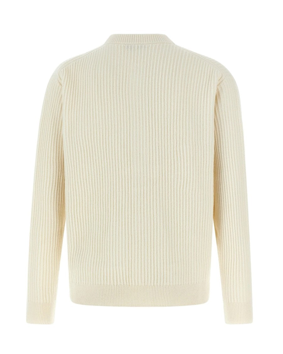 Maison Kitsuné Ribbed Merino Wool Cardigan With Embroidered Fox Head