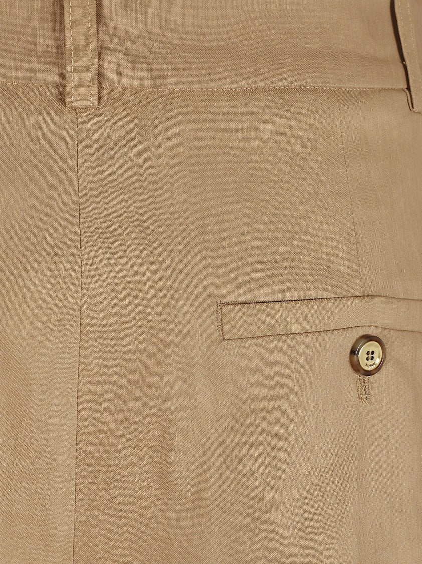 Pinko Textured Brown Bermuda Shorts With Center Pleat