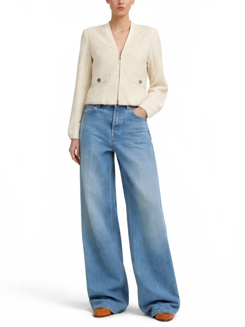 Gucci Cropped Jacket With Subtle Plaid Pattern And Relaxed Fit