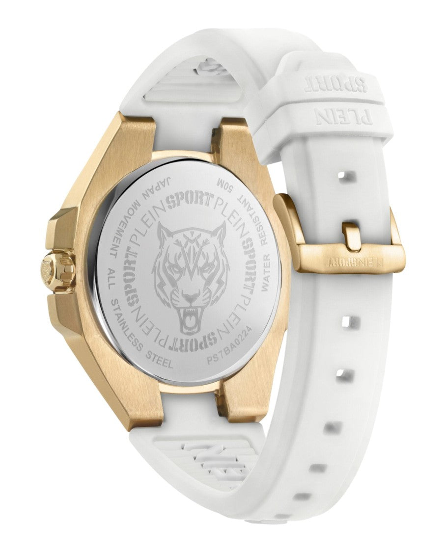 Plein Sport 47Mm Yellow Gold Case Silicone Watch With Enamel Dial