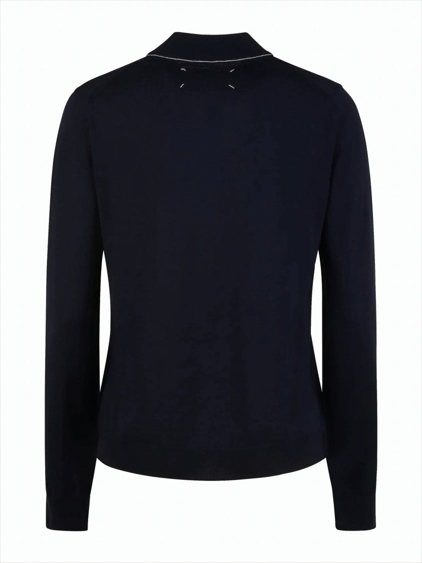 Maison Margiela Fitted Knit Top With High Neckline And Contrast Stitching