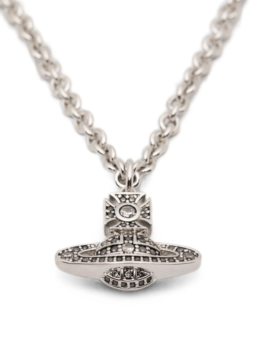 Vivienne Westwood Silver Orb Pendant Embedded Stones Necklace