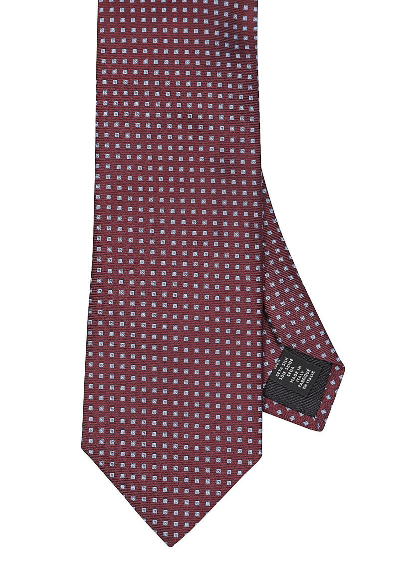 Zegna Burgundy Square Pattern Mulberry Silk Tie