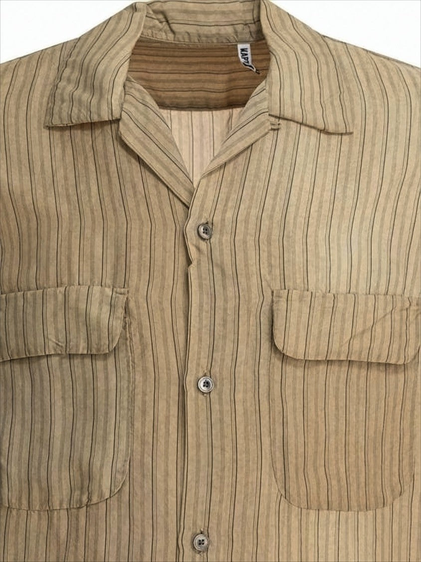 Kaptain Sunshine Beige And Brown Striped Short-Sleeve Shirt