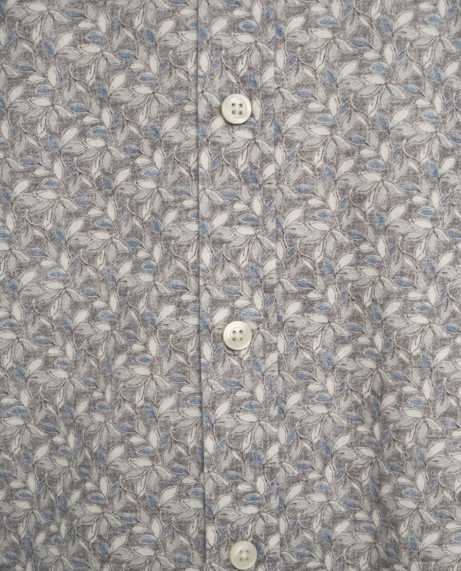 Bastoncino Refined Grey Shirt With Subtle Leaf Pattern And Kent Collar