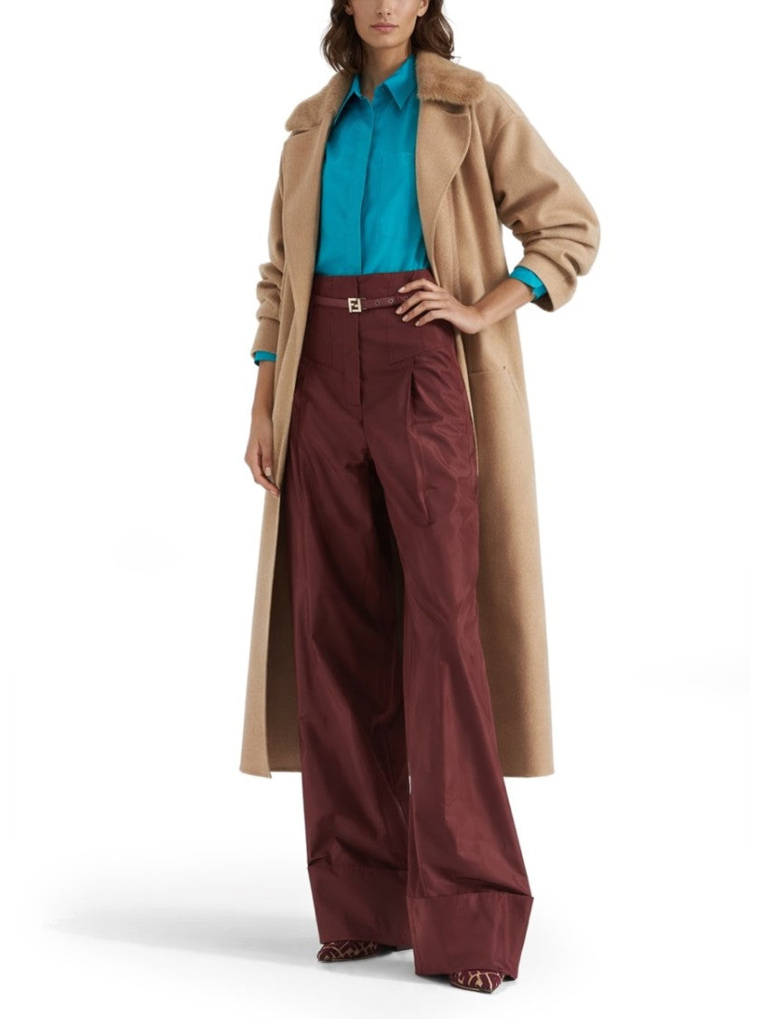 Fendi High-Waisted Wide-Leg Pants With Silk Belt And Structured Cuffs
