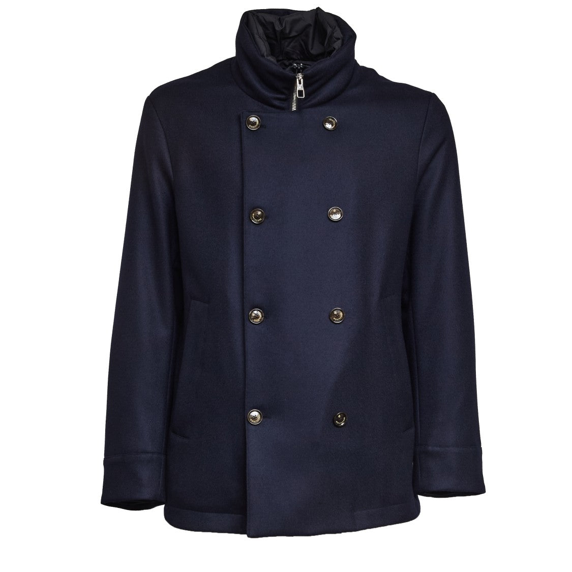 Montecore Double-Breasted Black Wool Peacoat With Down Insulation