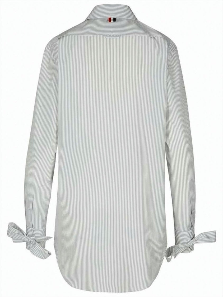 Thom Browne Long-Sleeved Shirt With Vertical Stripes And Bow Cuffs