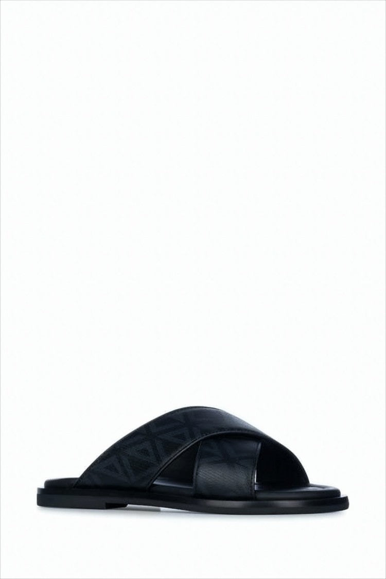 Christian Dior Open-Toe Black Mule Sandals With Embossed Detailing