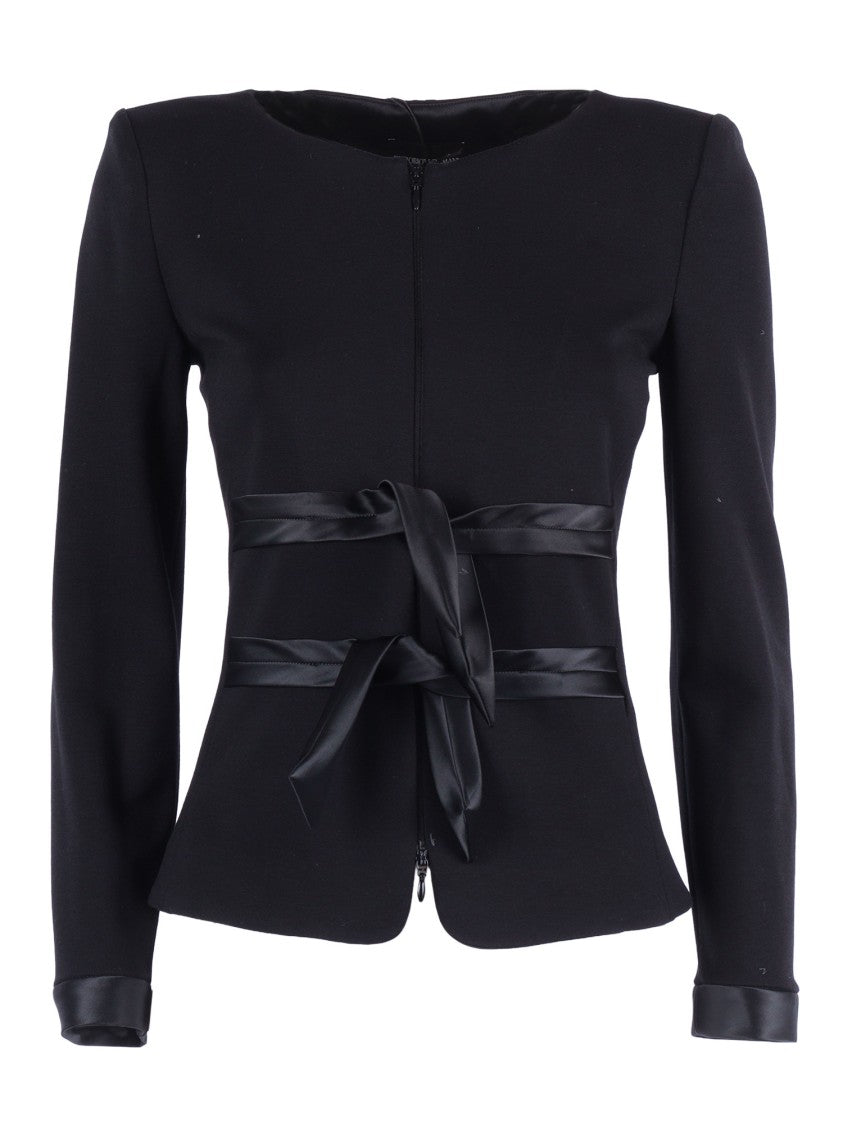 Emporio Armani Fitted Minimalist Ribbon Accent Blazer