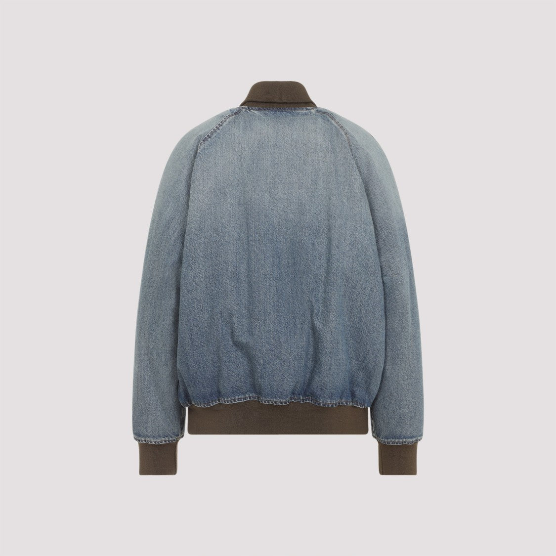 Miu Miu Faded Blue Denim Bomber Jacket With Knit Details