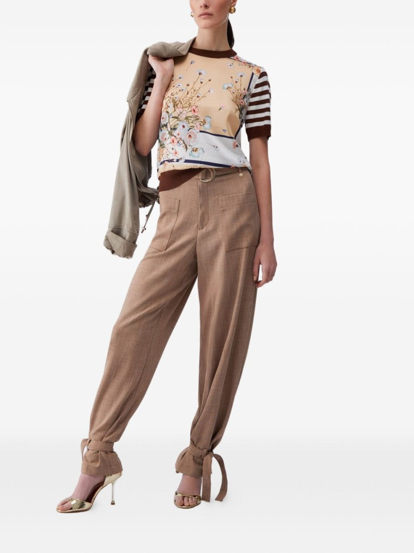 Liu Jo Beige Striped Floral Print Sweater
