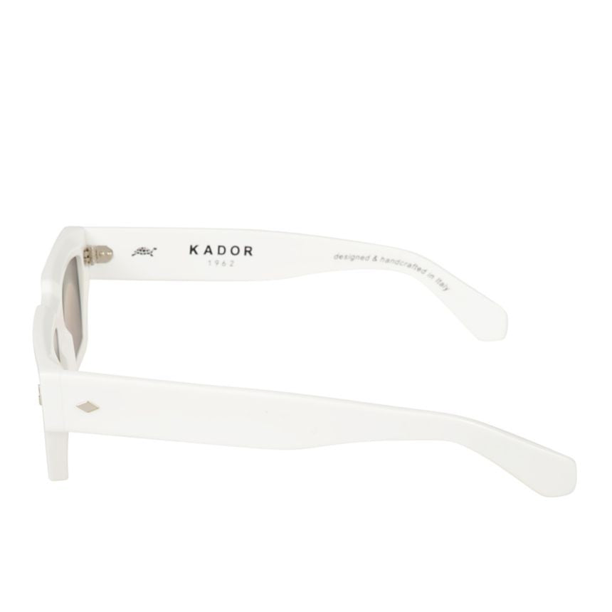 Kador Disko Glossy White Rectangular Frame Sunglasses With Metallic Accents