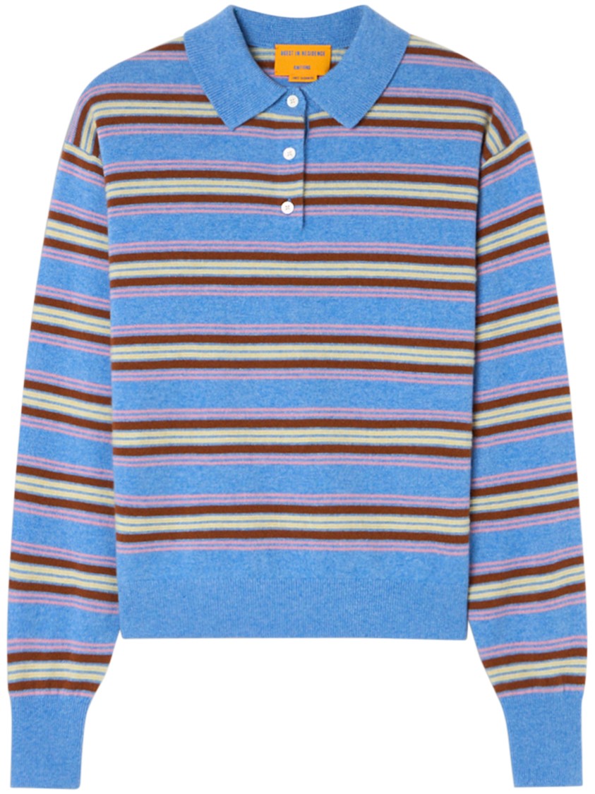 Guest In Residence Striped Cashmere Long-Sleeve Polo Shirt