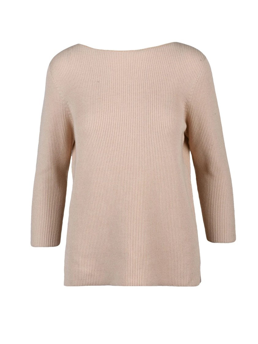 Fabiana Filippi Pink Ribbed Three-Quarter Sleeves Virgin Wool-Cotton Sweater