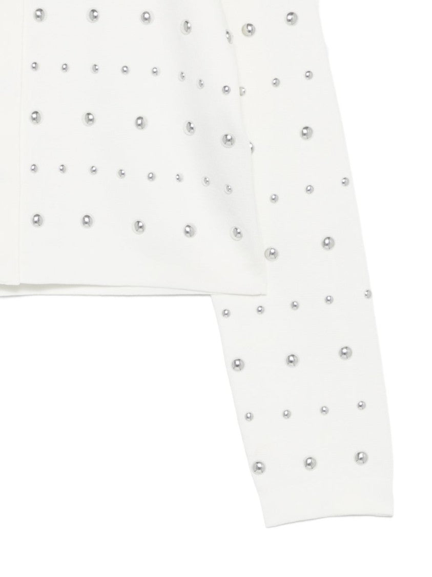 Liu Jo Cropped White Sweater With Silver-Tone Studs