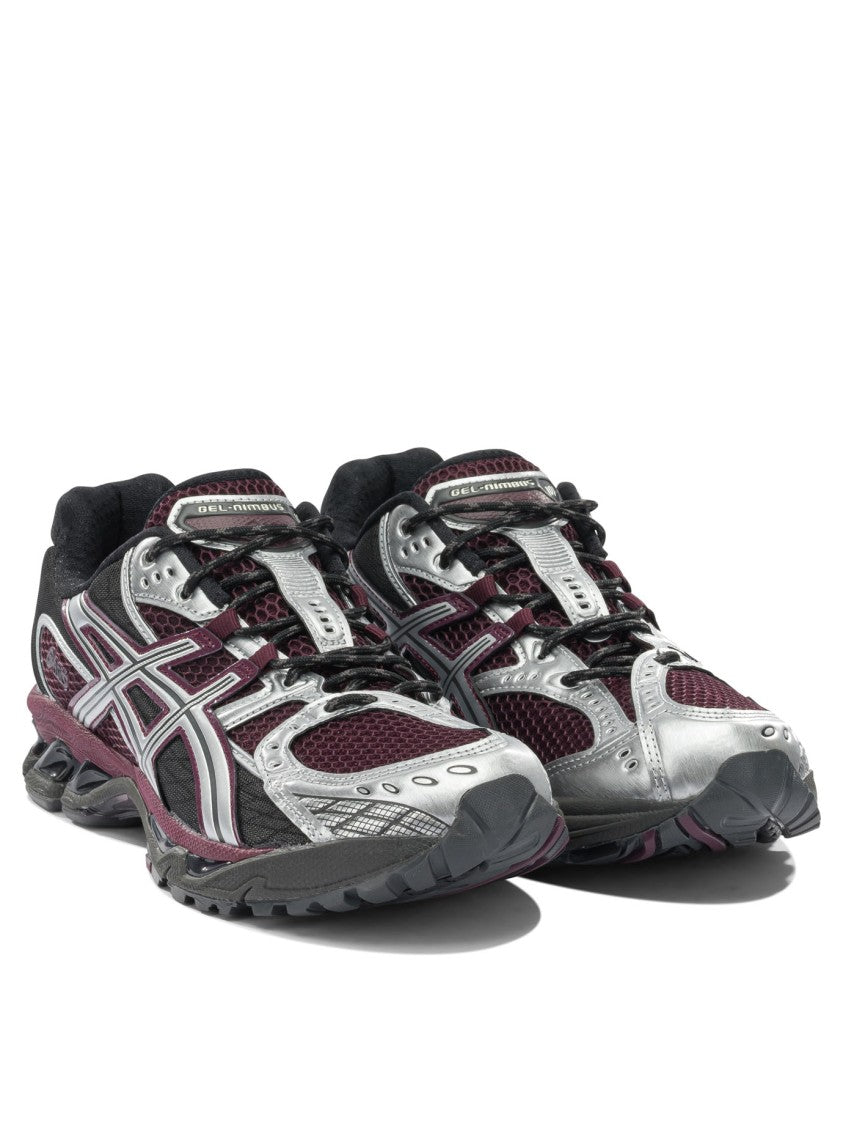 Asics Burgundy Slip-On Sneakers With Dynamic Pattern And Textured Sole