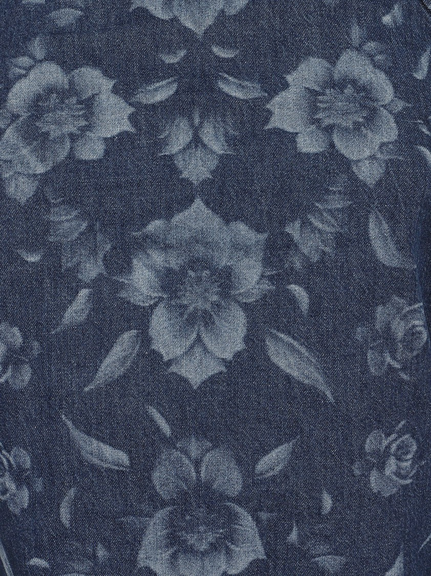 Pinko Lightweight Denim Halterneck Top With Floral Detail