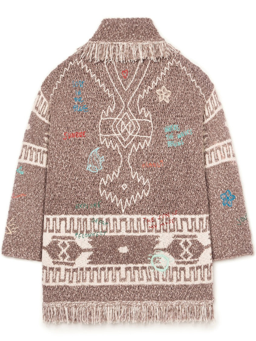 Alanui Textured Knit Cardigan With Shawl Collar And Artistic Embroidery
