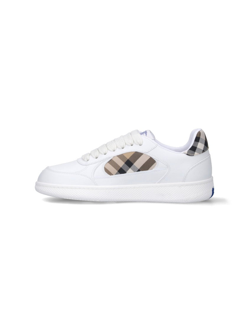 Burberry Rounded Toe Lace-Up Sneakers With Check Detail