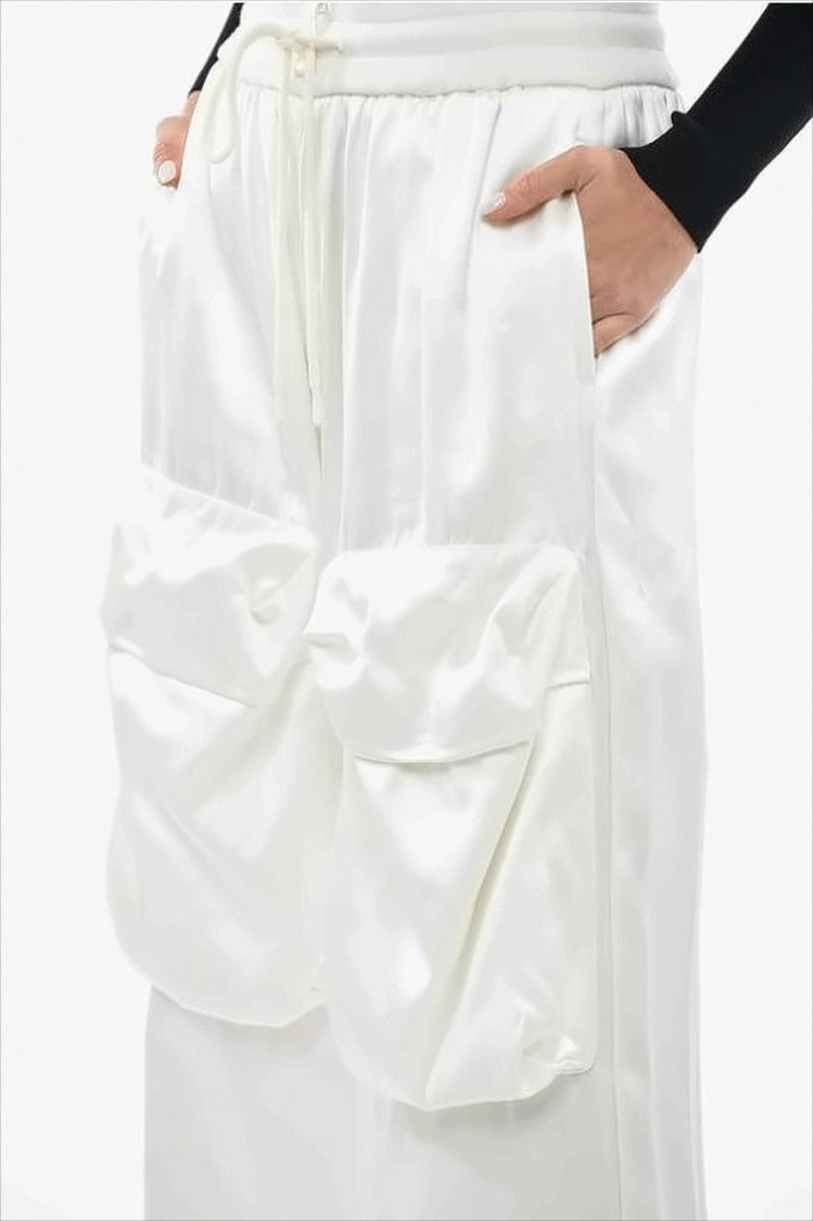 Off-White Wide-Leg Relaxed Fit Pants With Drawstring Waist