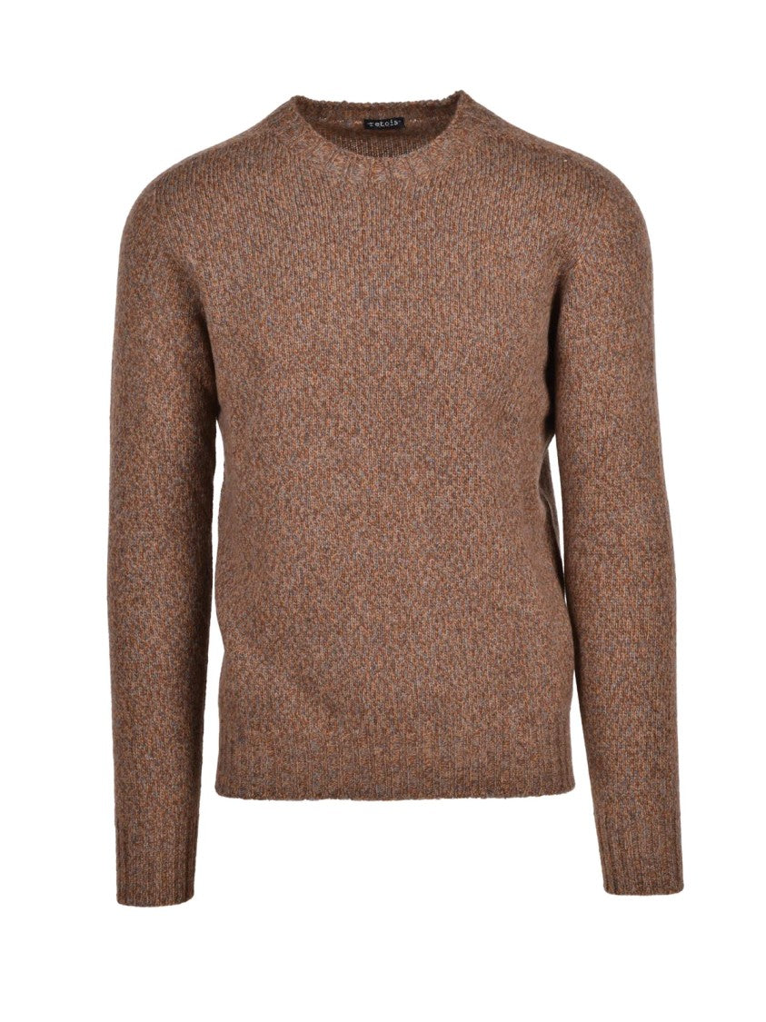 Retois Textured Knit Crewneck Sweater In Earthy Brown
