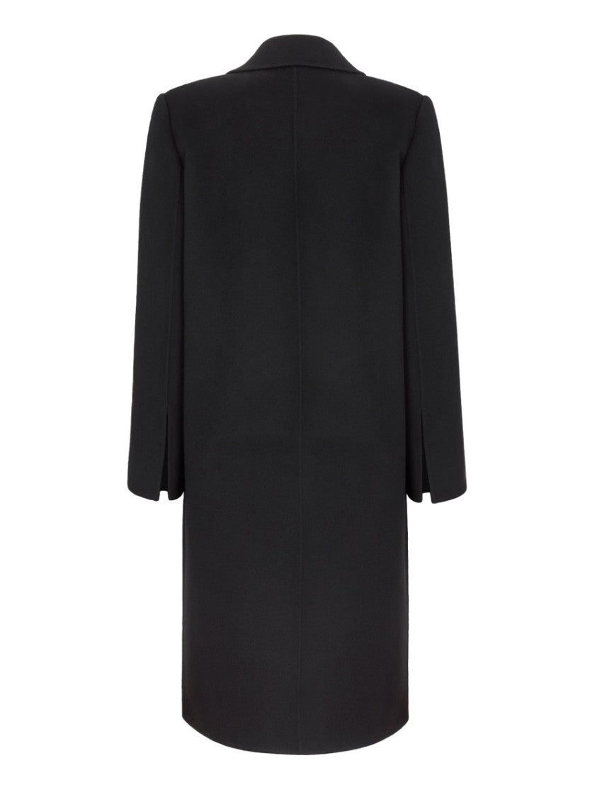 Fendi Double-Breasted Wool Coat With Contrasting Fur Patches