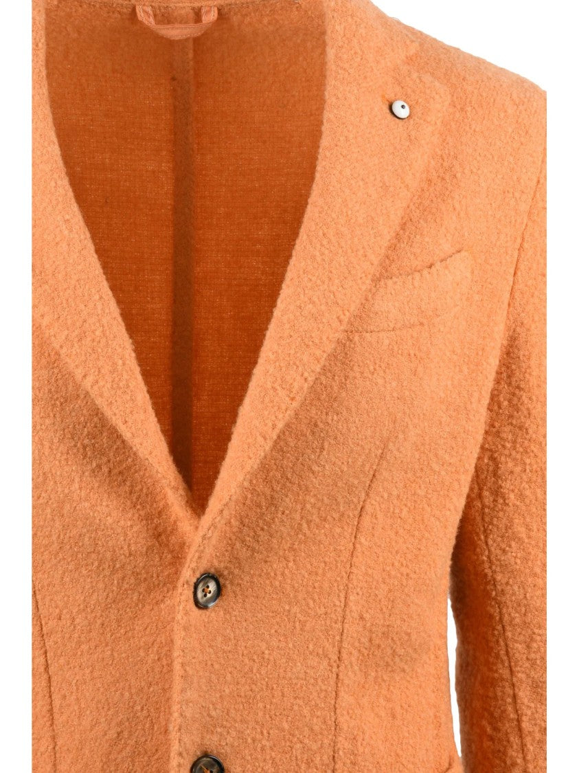 L.B.M. 1911 Textured Bouclé Blazer With Tailored Fit In Warm Orange