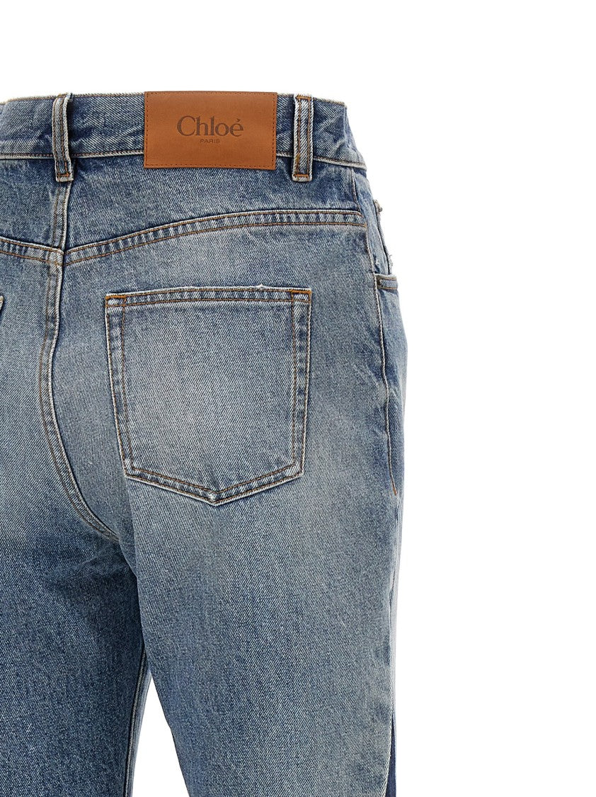 Chloé Patchwork Flared Jeans With Frayed Hem