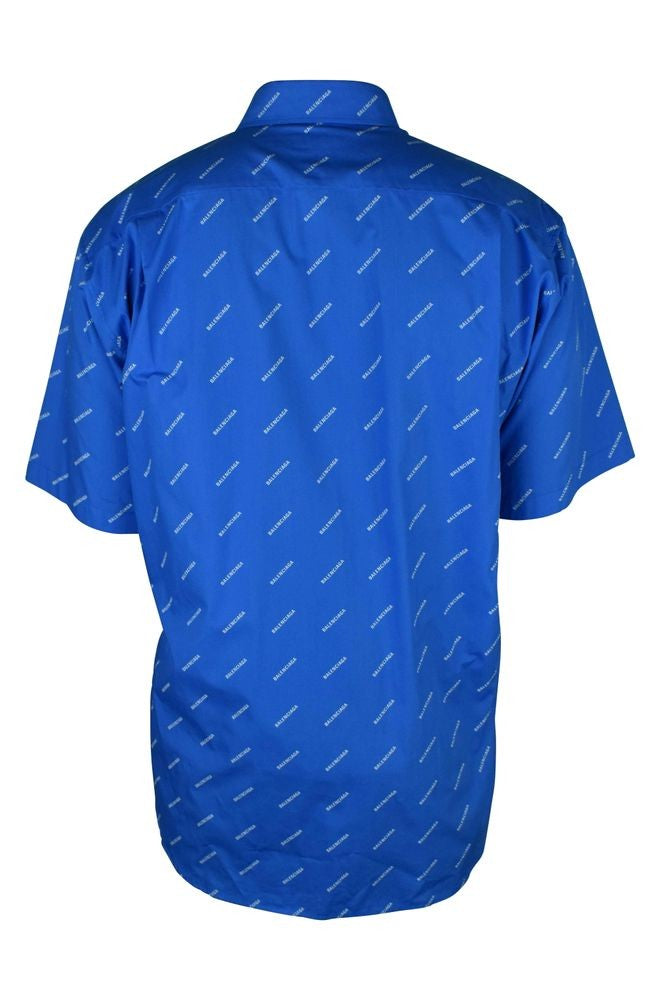 Balenciaga Blue Cotton Monogrammed Shirt With Classic Collar
