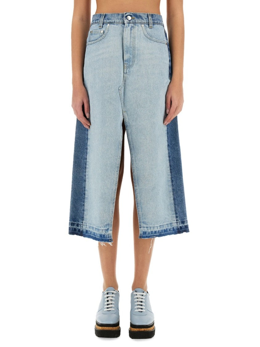 Stella Mccartney Denim Skirt With Contrasting Panel